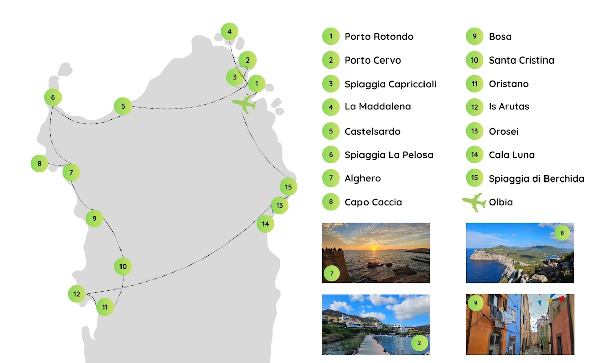 Route Roadtrip Sardinien – der Norden. Grafik: Lena Ziehres, Reiselust-Mag