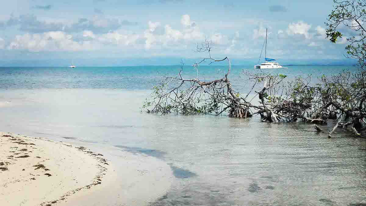 Segelkatamaran ankert vor Cayo, Kuba. Foto: Beate Ziehres, Reiselust-Mag