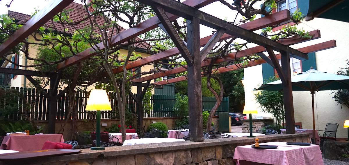 Sitzen unter Weinreben im Biergarten des "Ochsen" in Müllheim-Feldberg – Foto: Beate Ziehres